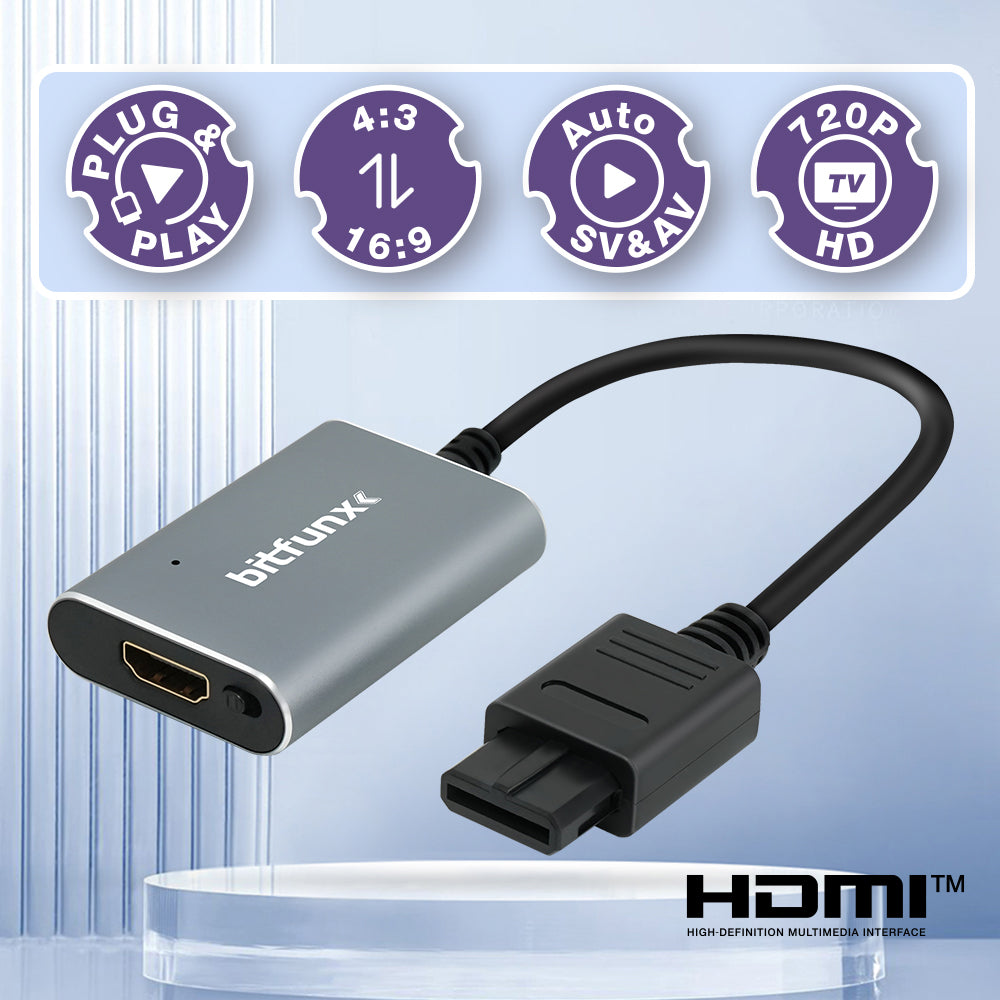 Bitfunx N64 SV/AV to HDMI® Adapter for Nintendo 64 Retro Video