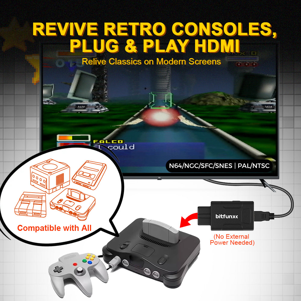 Bitfunx SNES SFC NGC Nintendo 64 to HDMI® Adapter for Retro Video
