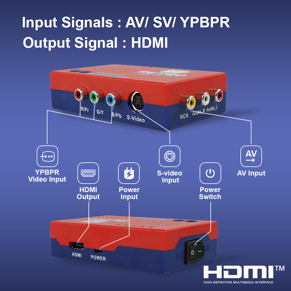 RetroScaler2x Composite SV YPBPR to HDMI Upscaler Converter - Bitfunx Official Store