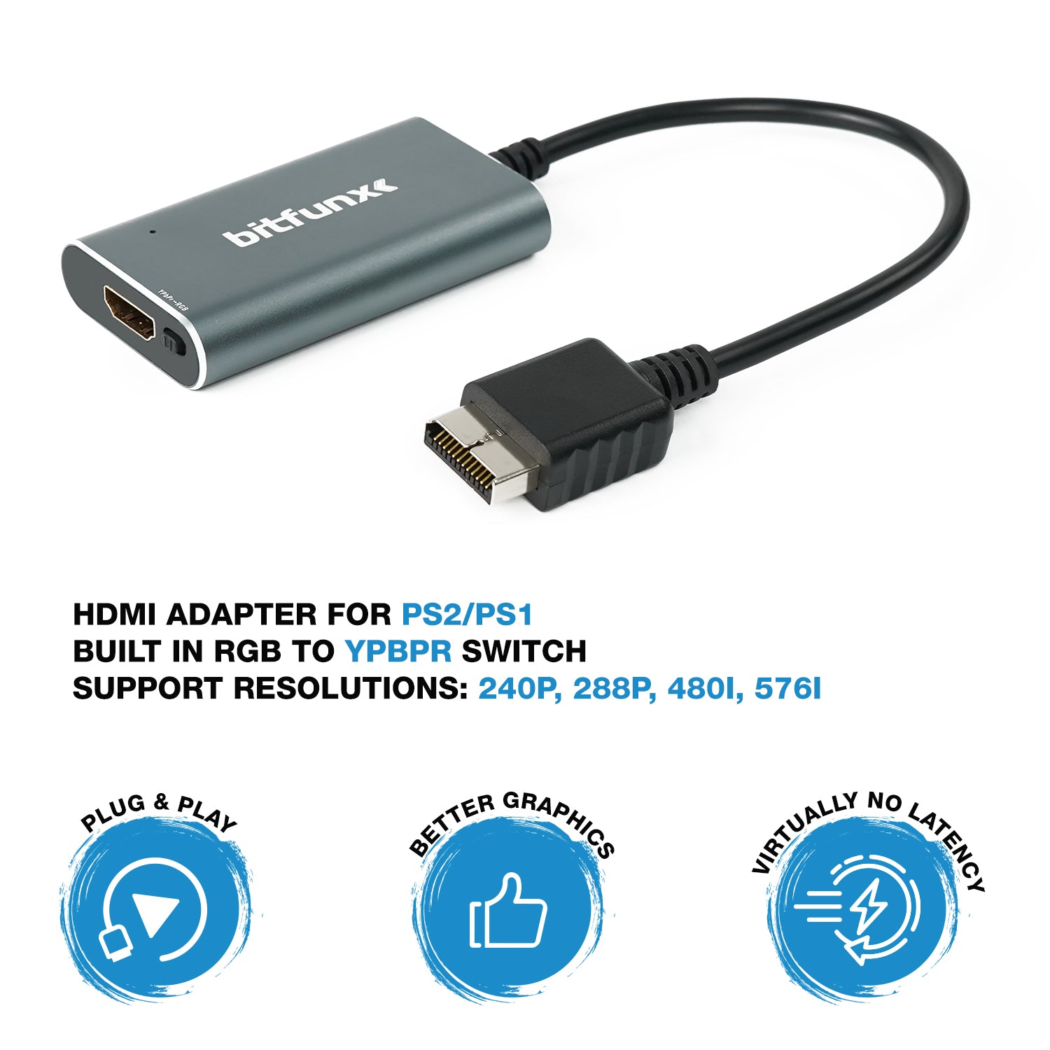 Bitfunx RGBS/Component to HDMI Adapter for PlayStation 1 & 2 - Bitfunx Official Store